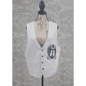 Patroncito Vintage Y2K men's vest white Angel wings Sz Medium Affliction vibes